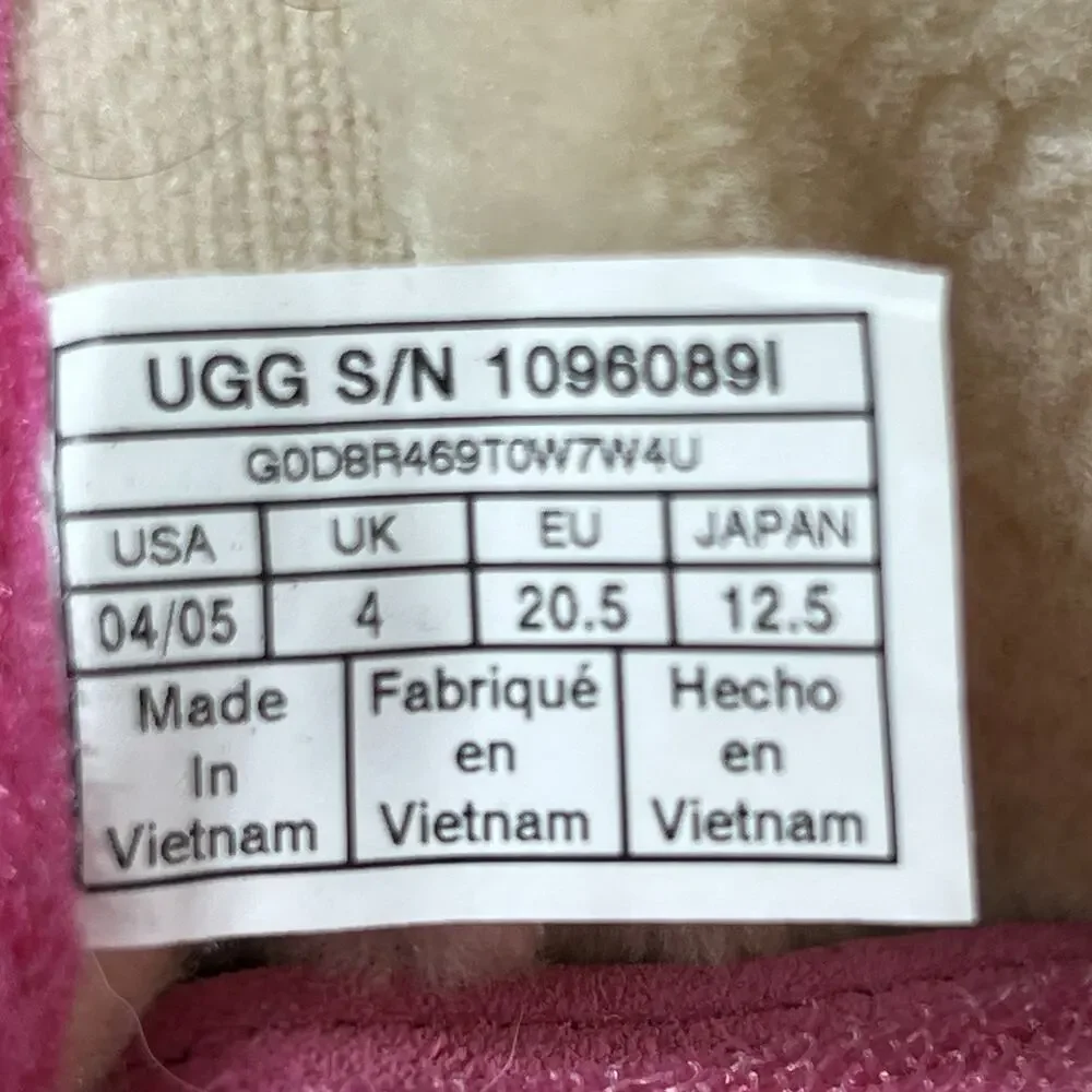 Ugg Little Kids Girls Infant 4/5 Classic Pink Suede Mid Top Winter Boots Snap On